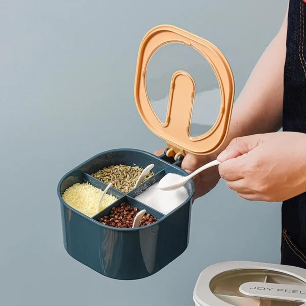 4-in-1 Airtight Spice Box with Spoons – Kitchen Organizer