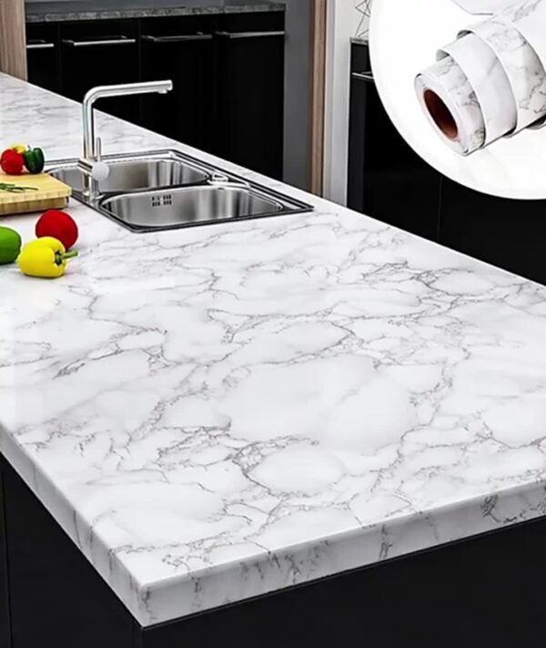 White Marble Adhesive Sticker Sheet – Waterproof & Durable