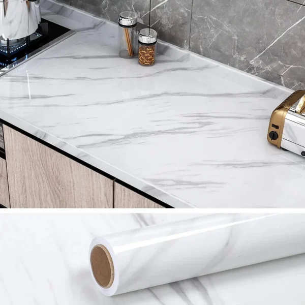 White Marble Adhesive Sticker Sheet – Waterproof & Durable - Image 3